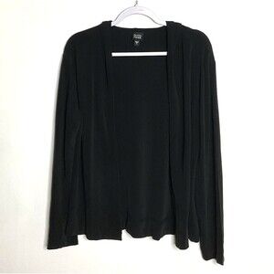 Eileen Fisher Cardigan Womens Small Black Open Front Hooded Jersey Knit Career